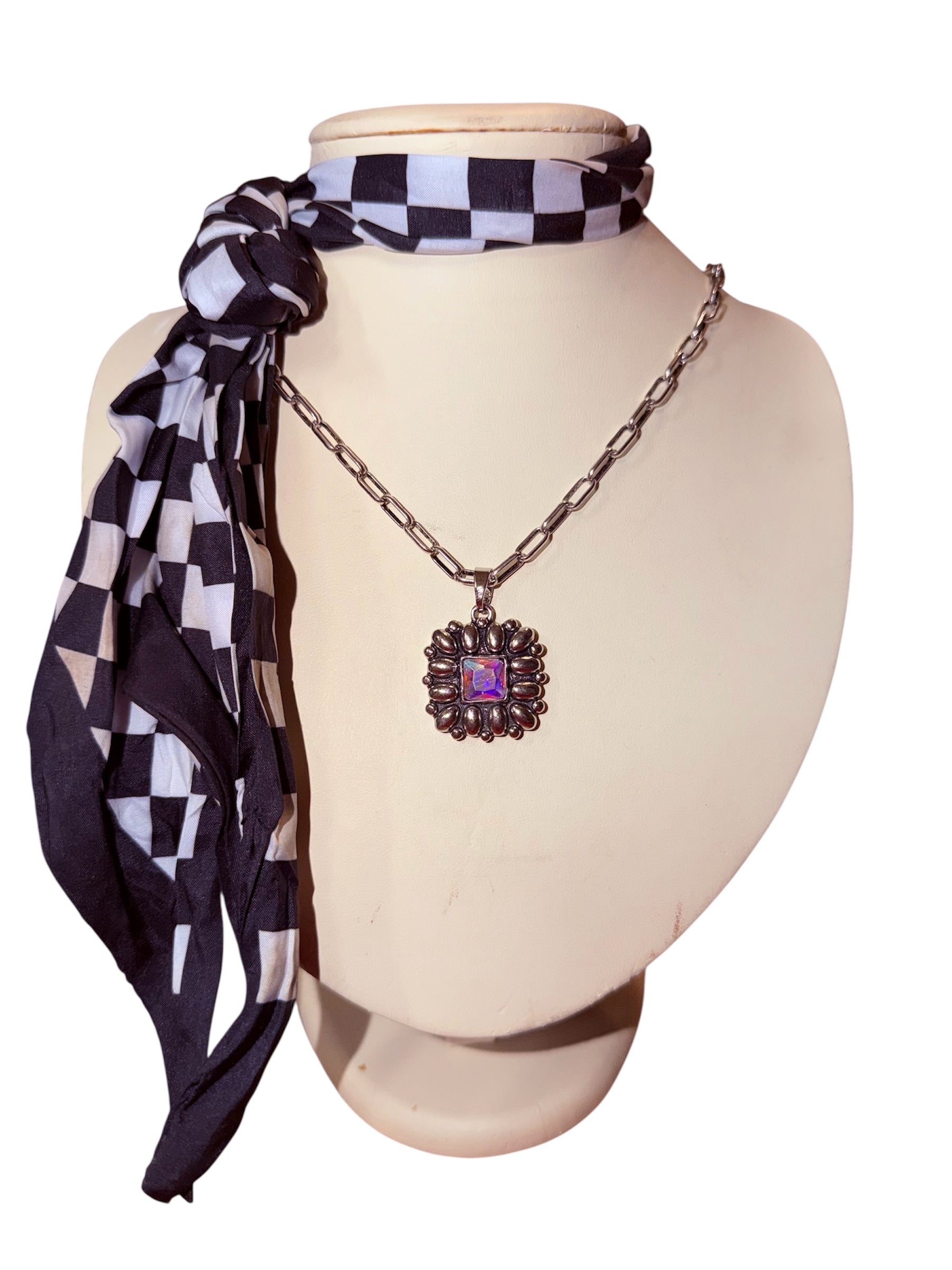 Jeweled Square Paperclip Chain Necklace