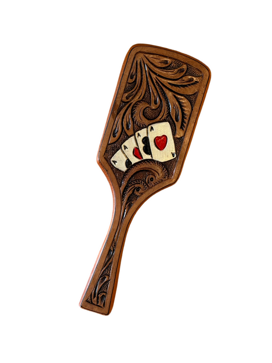 Poker Tooled Leather Hair Brush