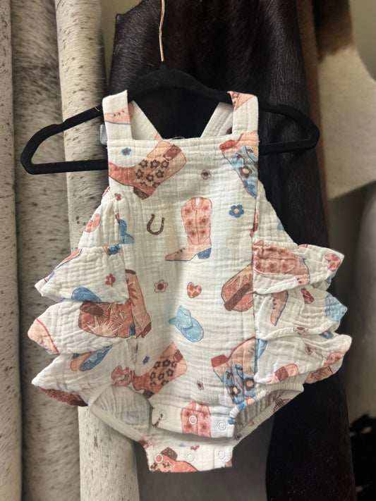 Cowboy Boot Pink Ruffle Sunsuit