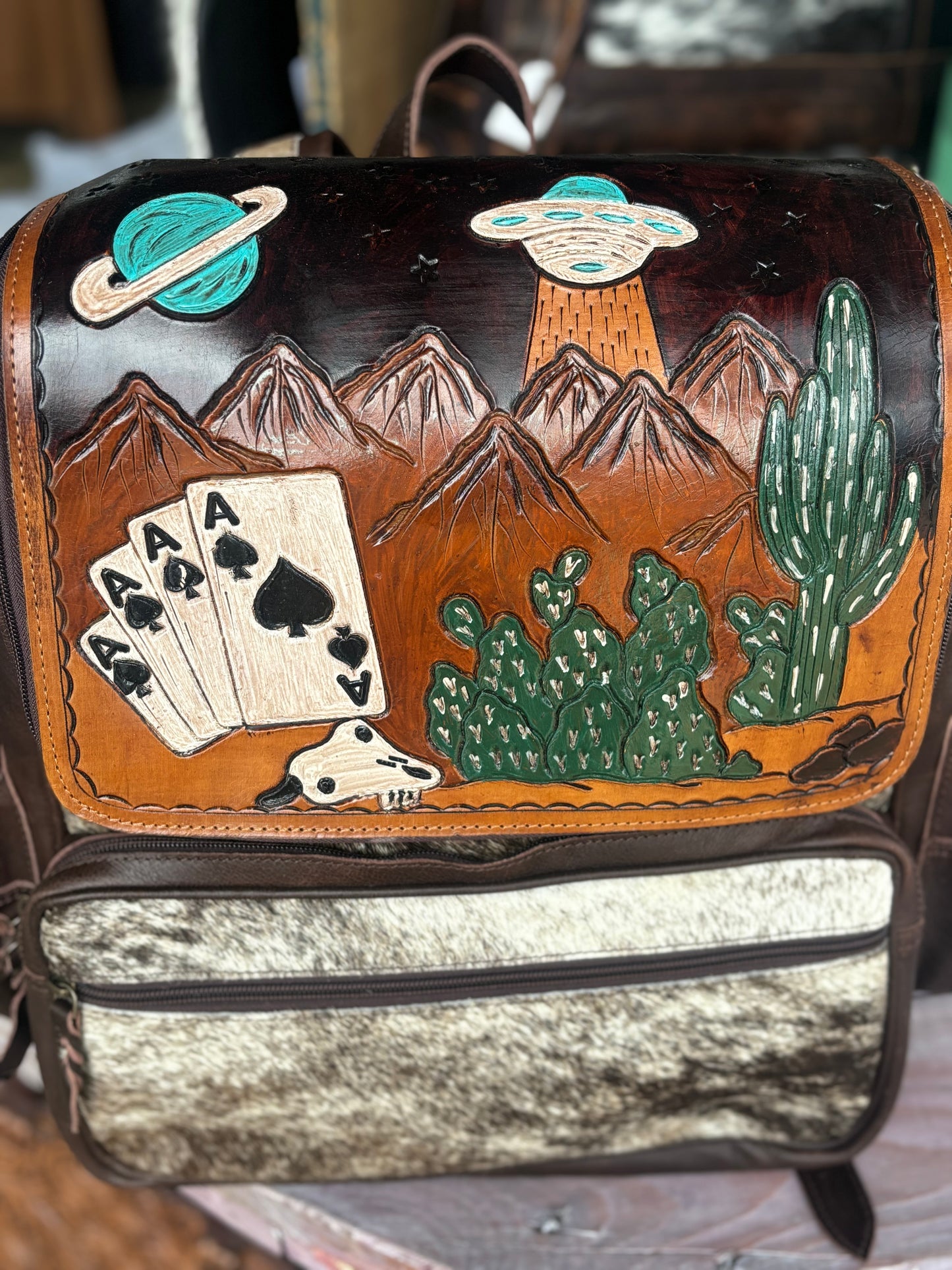 Cosmic Cowboy Cowhide Backpack
