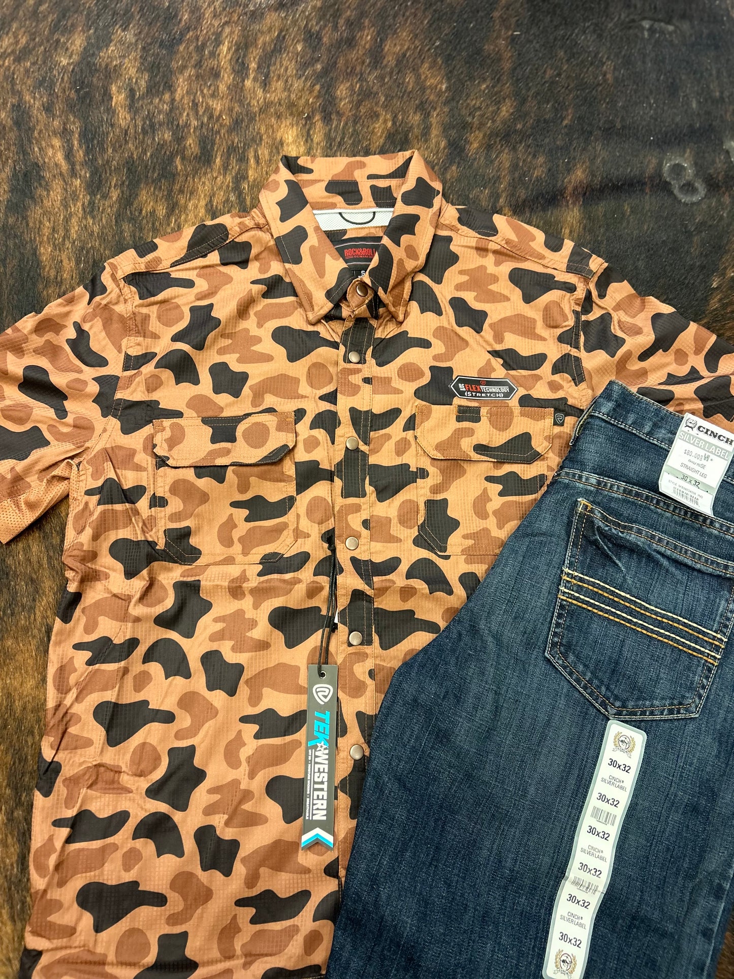 Rock N Roll Tek Short Sleeve Camo Print Snap