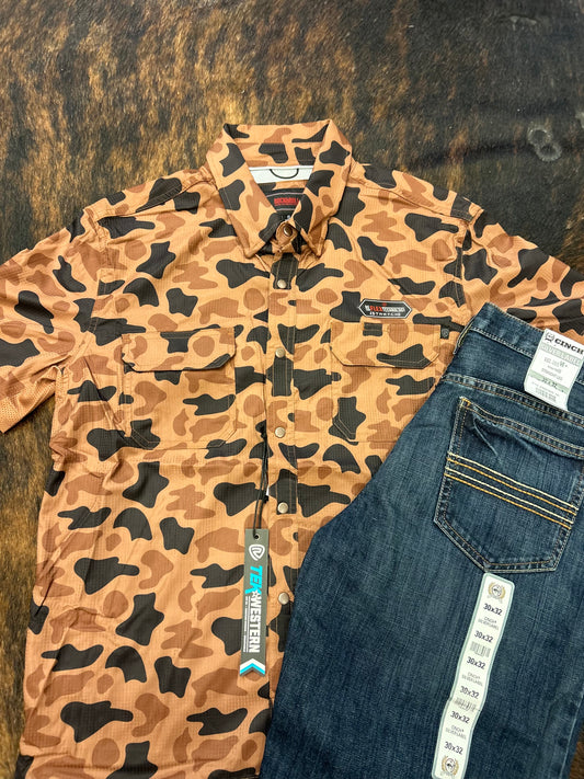 Rock N Roll Tek Short Sleeve Camo Print Snap