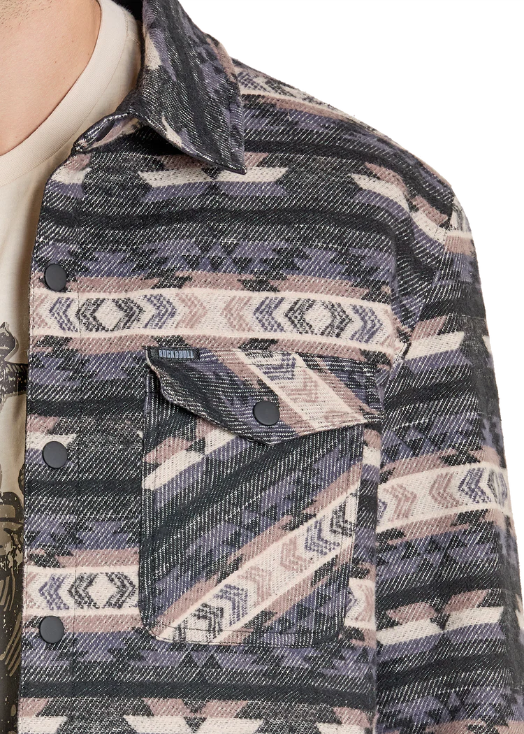 Reversible Aztec Herringbone Shirt Jacket