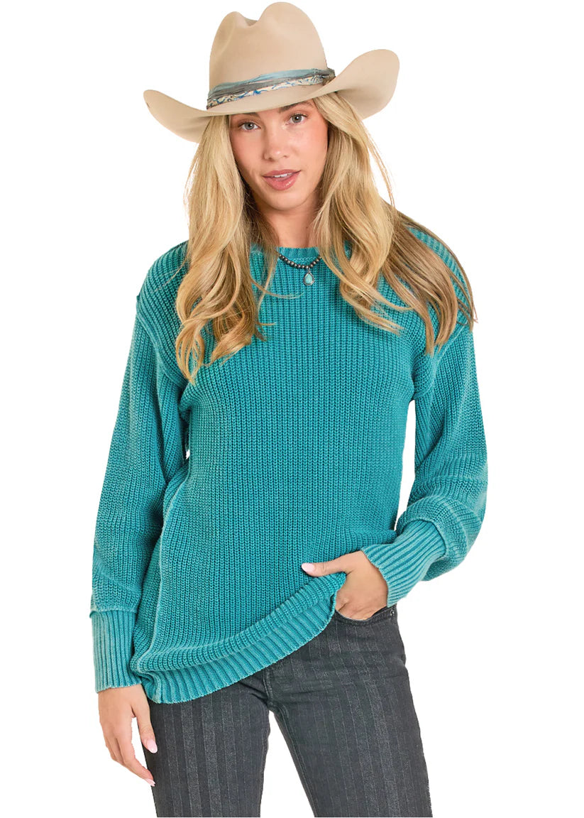 Rock N Roll Denim Turquoise Reversible Sweater