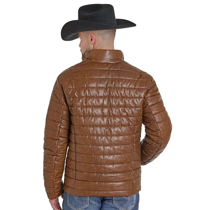 Rock N Roll Denim Distressed Faux Leather Puffer Jacket