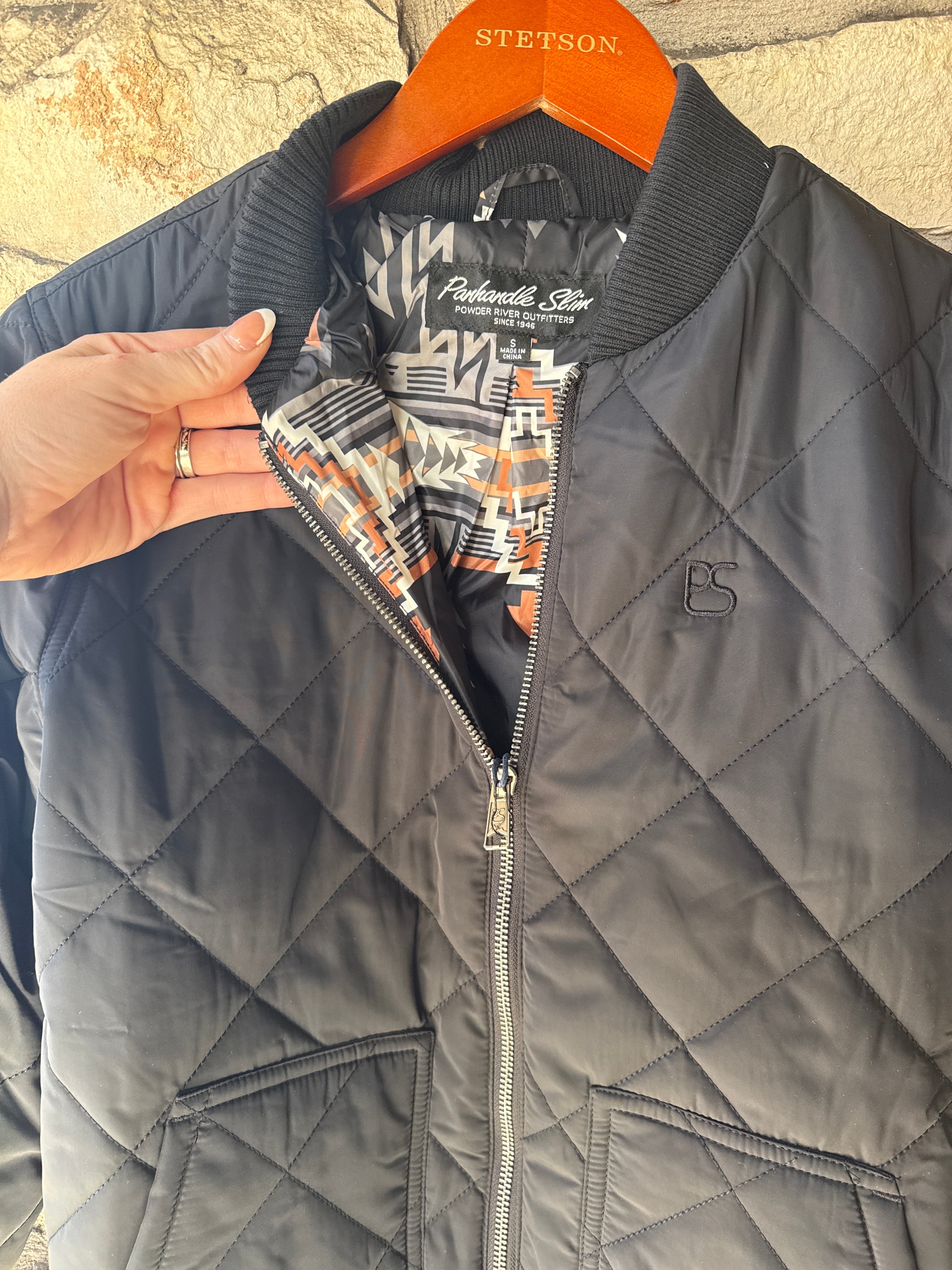 Rock N Roll Denim Quilted Black Bomber Jacket