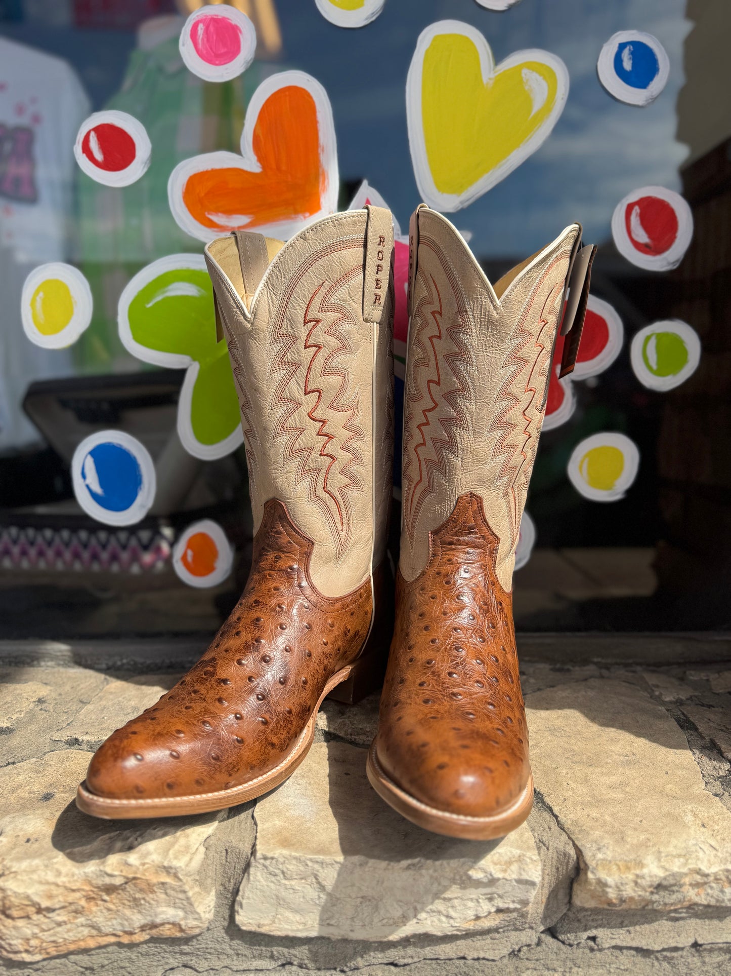 Roper Burnish Brown Embossed Otis Ostrich Boots