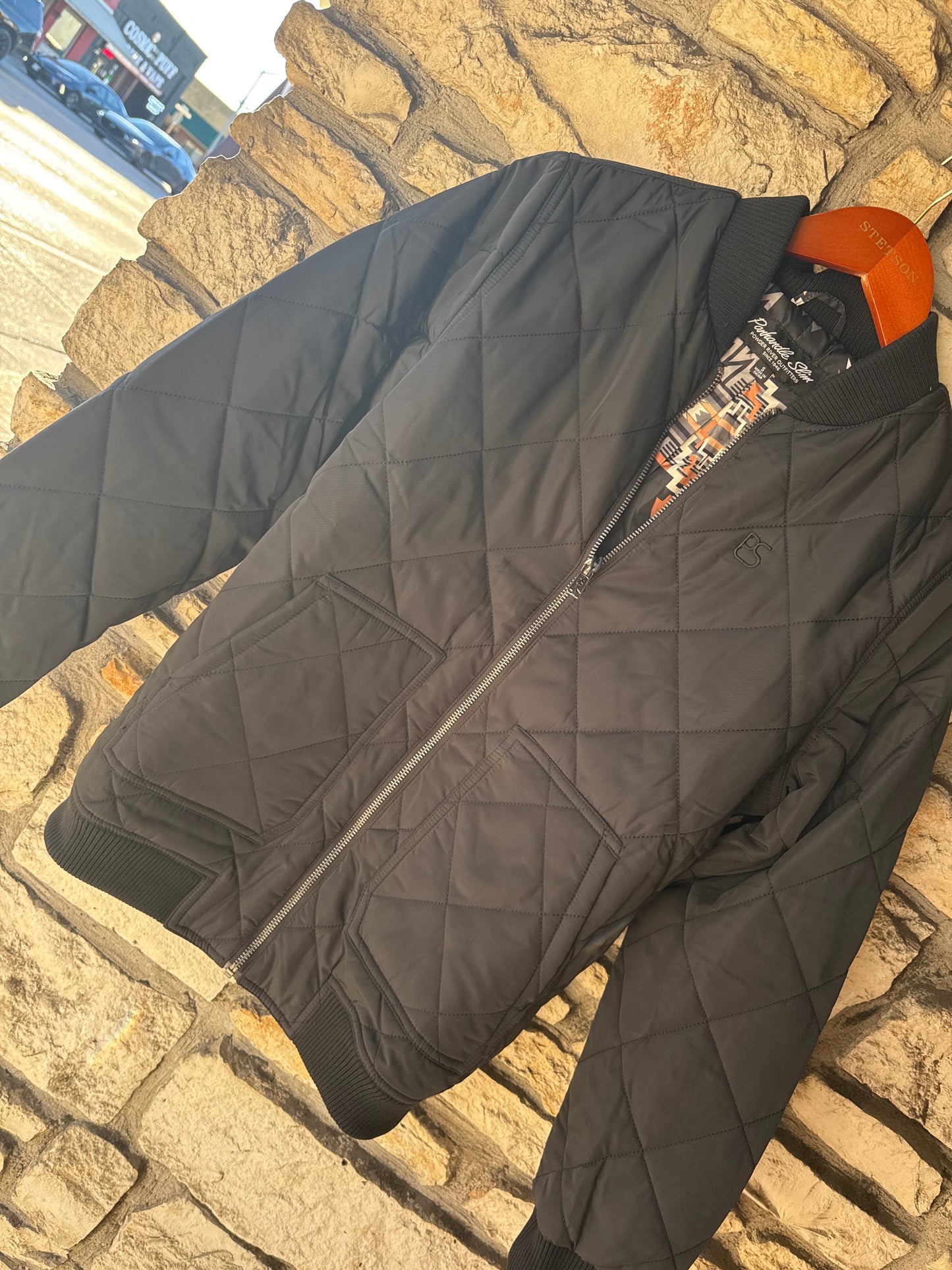 Rock N Roll Denim Quilted Black Bomber Jacket