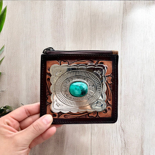 Concho Tooled Leather Coin Pouch
