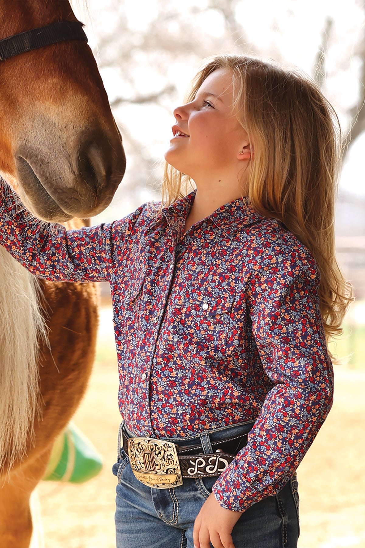 CINCH Girls Short Sleeve Flower Button Down