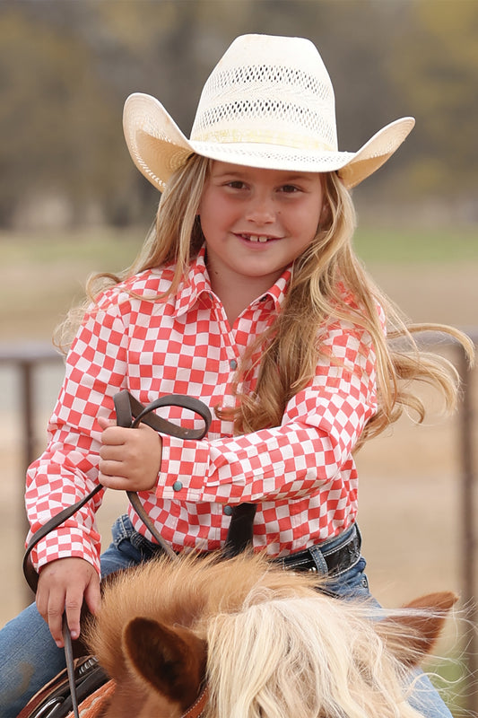 Prairie Sweetheart Coral Checkered Long Sleeve Shirt
