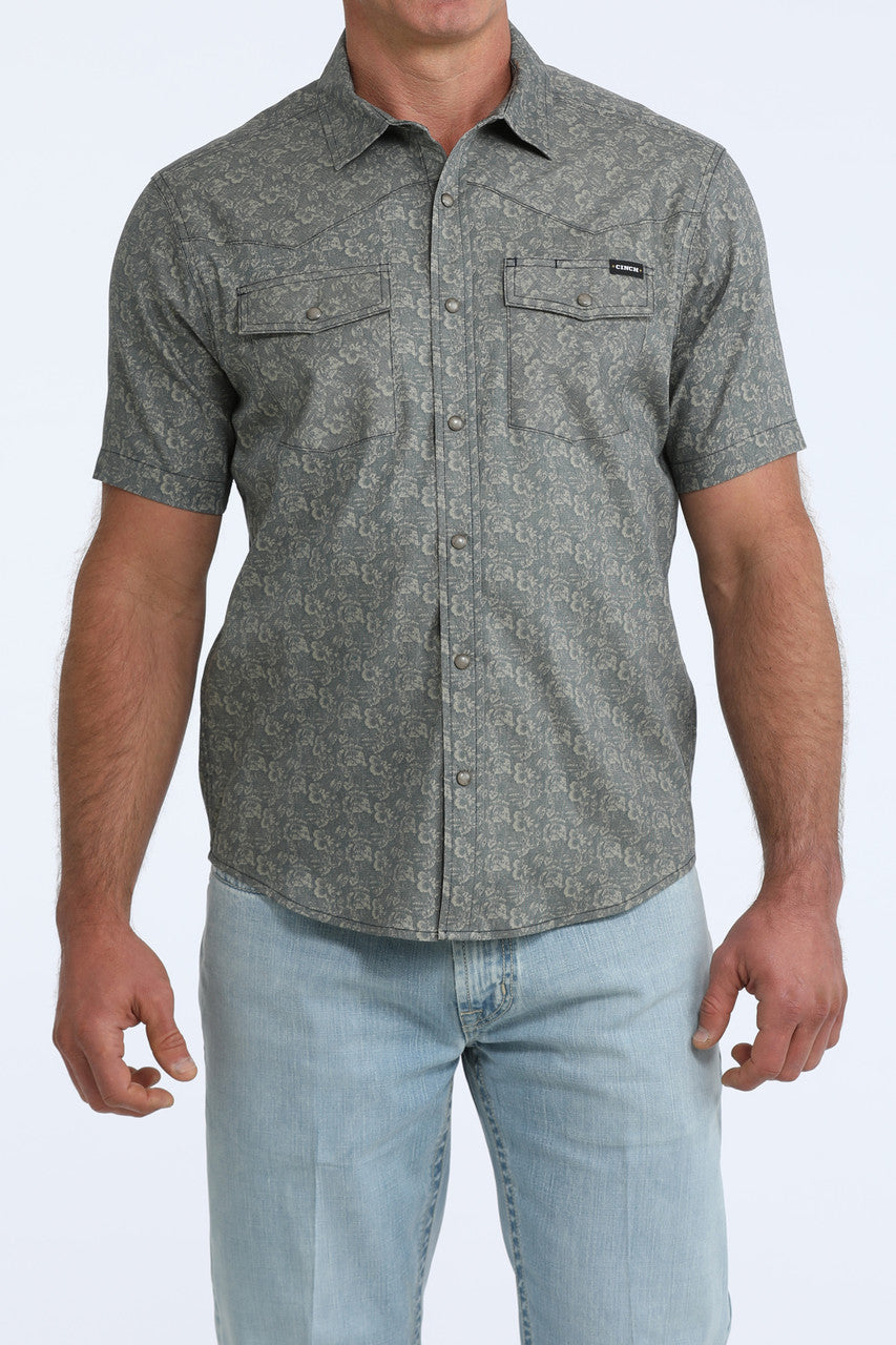 Cinch Men's Navy Geometric Snap Camp Shirt