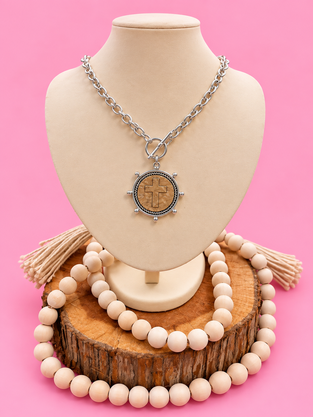Cross Coin Chain Toggle Necklace
