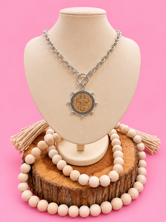 Cross Coin Chain Toggle Necklace