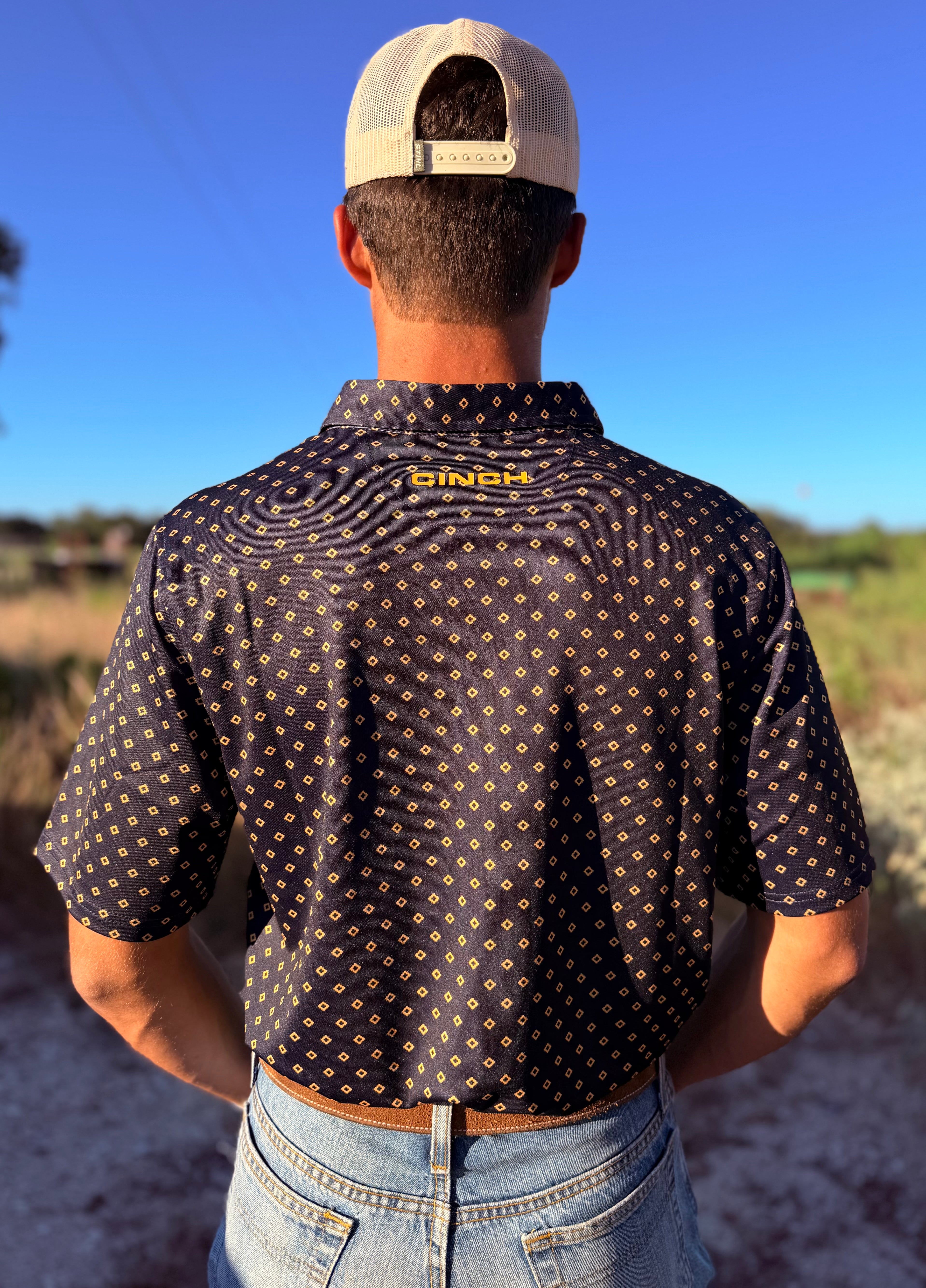 Cinch Men's Navy Diamond Print Polo
