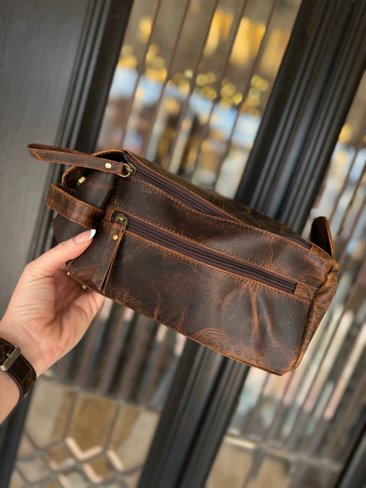 Raw Leather Toiletry Bag