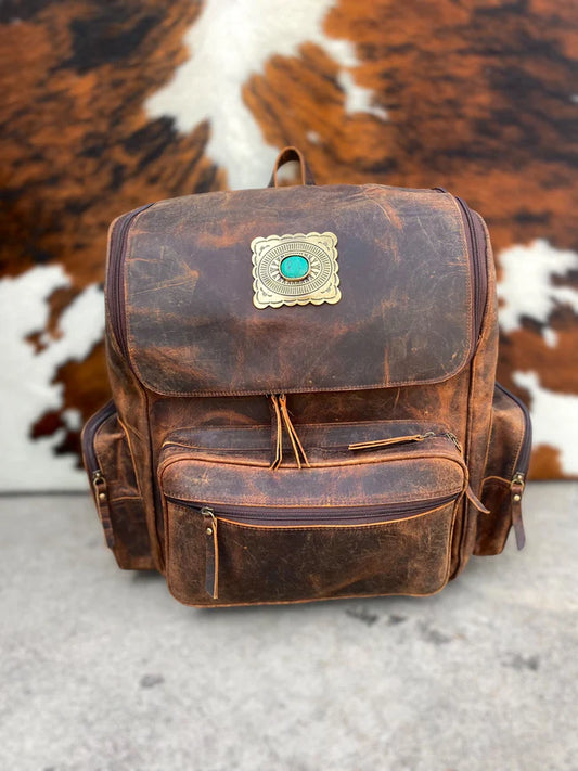Rustic Concho Leather Backpack