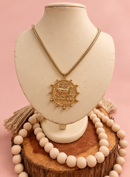 Prairie Gold Horse Pendant Necklace
