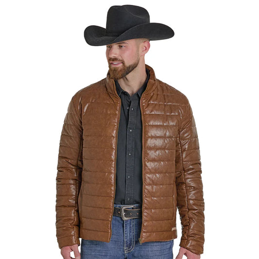 Rock N Roll Denim Distressed Faux Leather Puffer Jacket