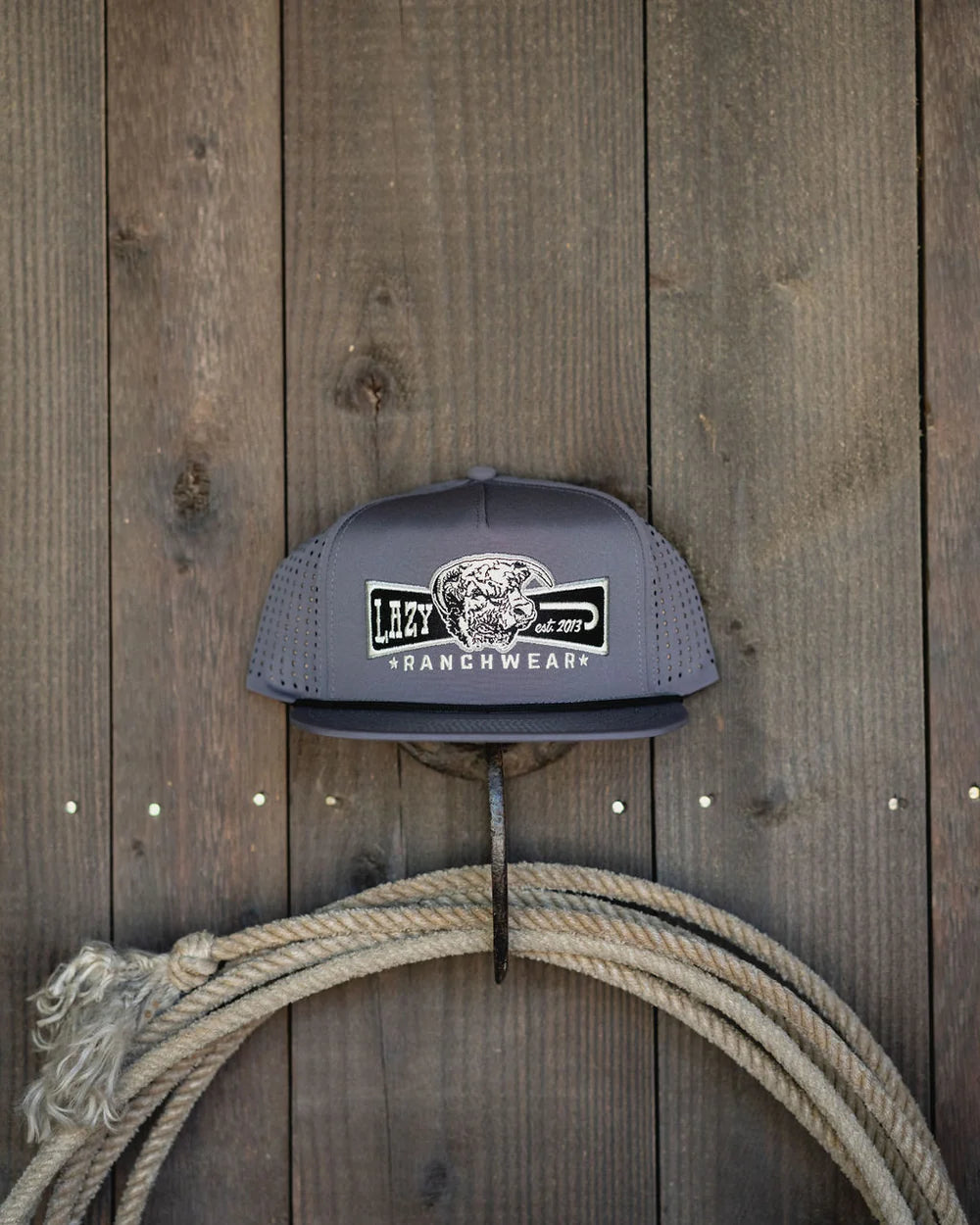 Lazy J Ranch Grey Diamond Banner Performance Rope Trucker Hat