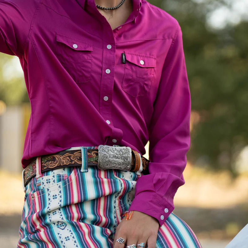 HOOEY "Senorita" Brown/Fuchsia & Green Cactus Blossom Filigree Women's Belt