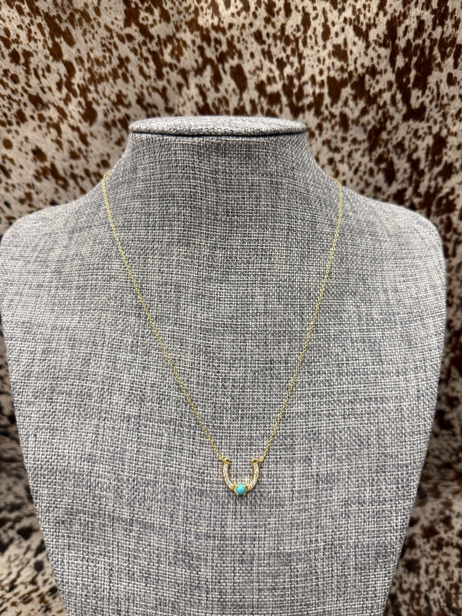 Gold Diamond Horseshoe Turquoise Necklace