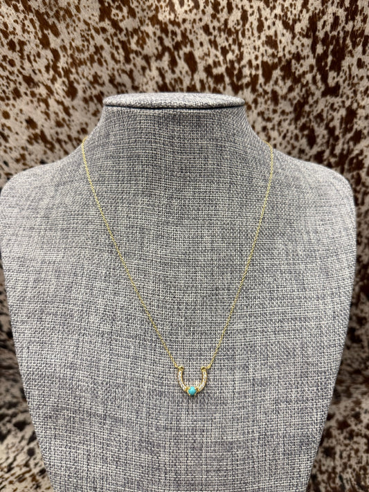 Gold Diamond Horseshoe Turquoise Necklace