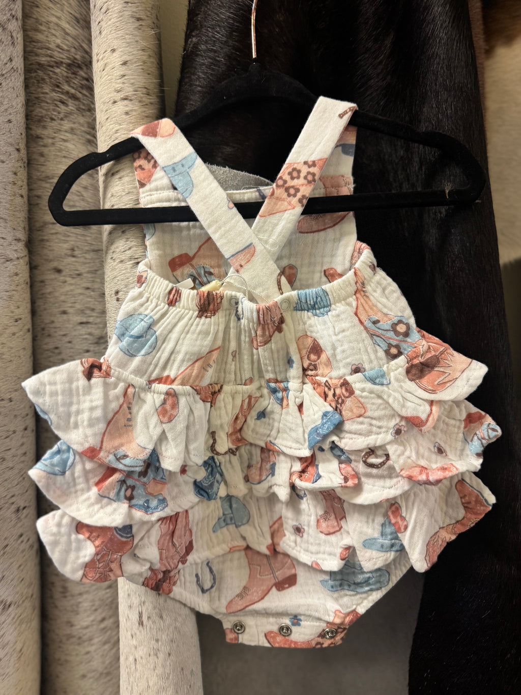 Cowboy Boot Pink Ruffle Sunsuit