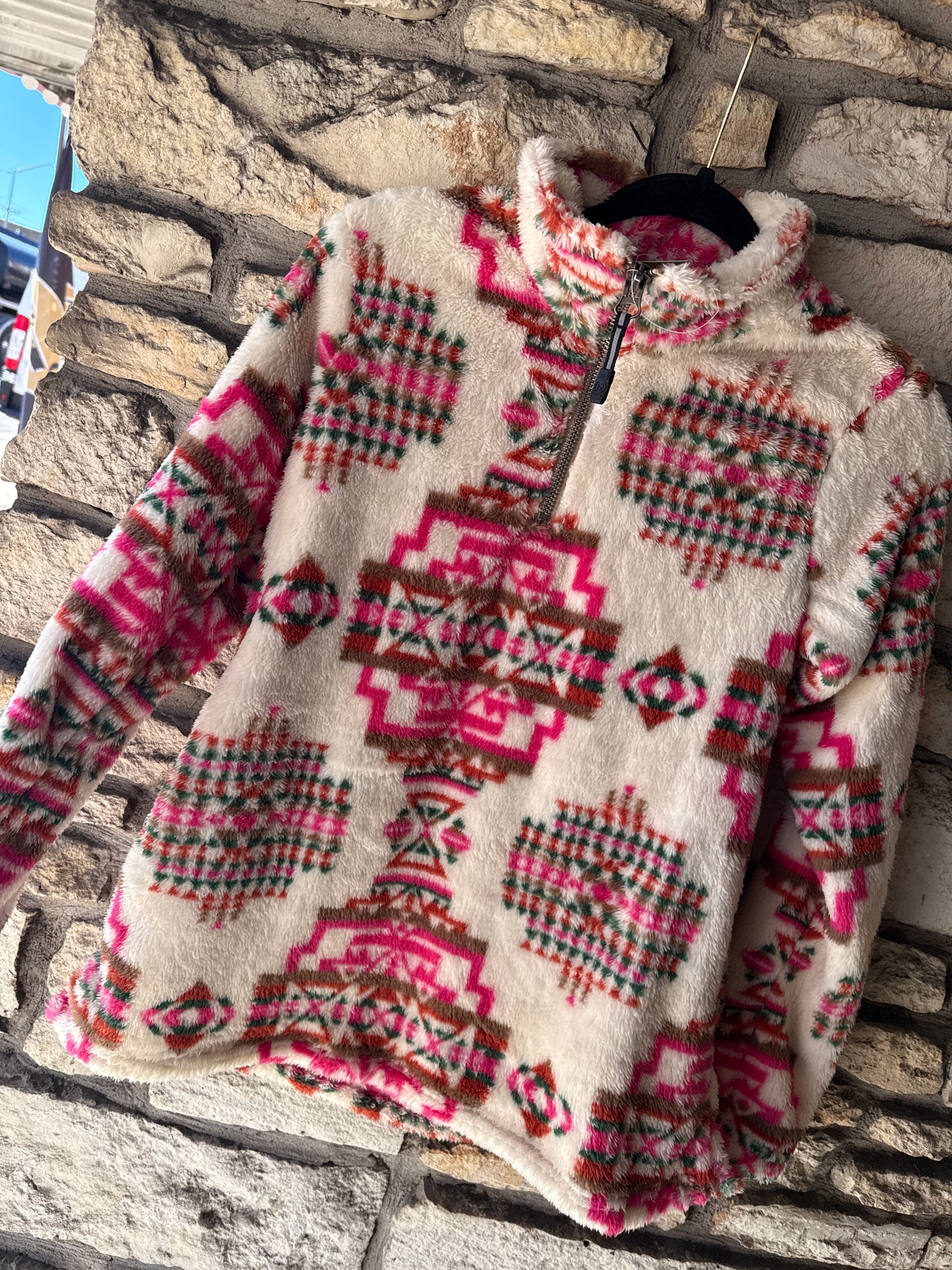 Women's Pink Aztec Polar Fleece Pullover