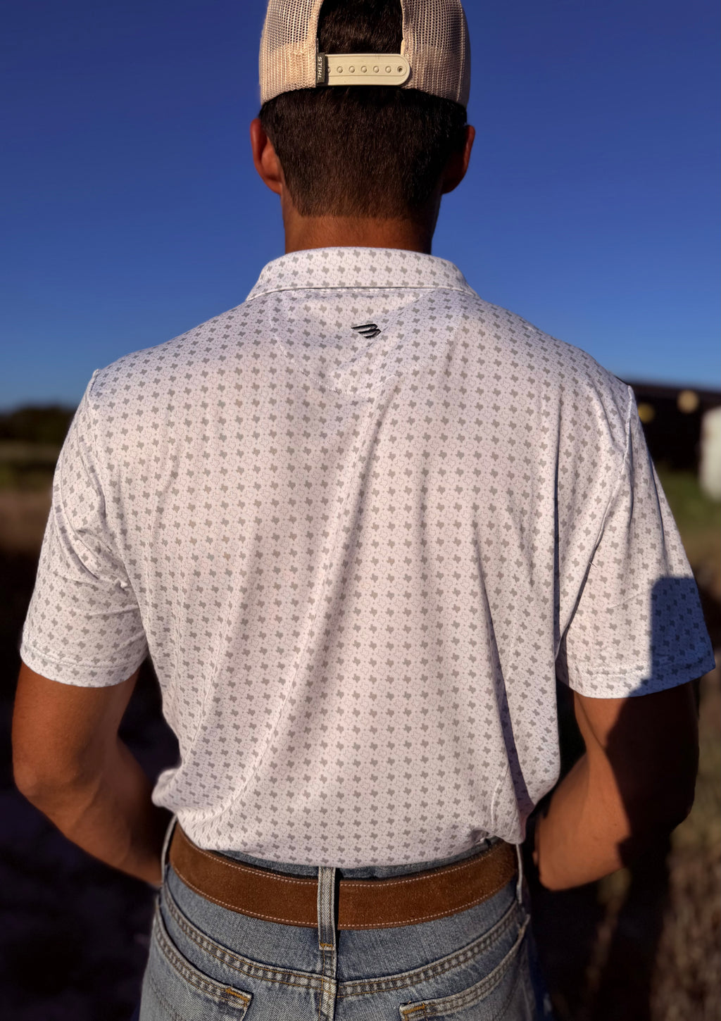Performance Polo - Texas Grey and White