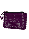 Purple Leather Boot Stitch Coin Pouch