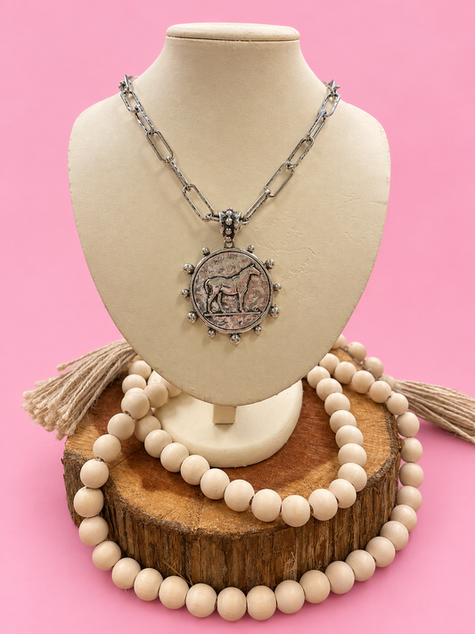 Horse Coin Statement Necklace Set