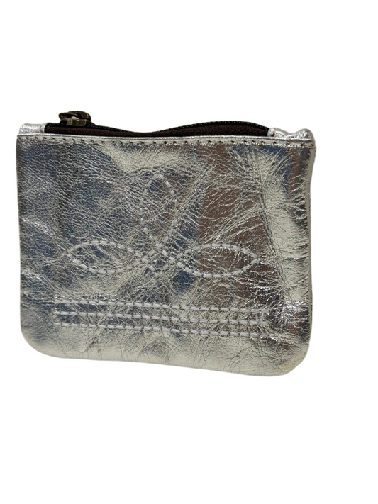 Metallic Silver Leather Boot Stitch Coin Pouch