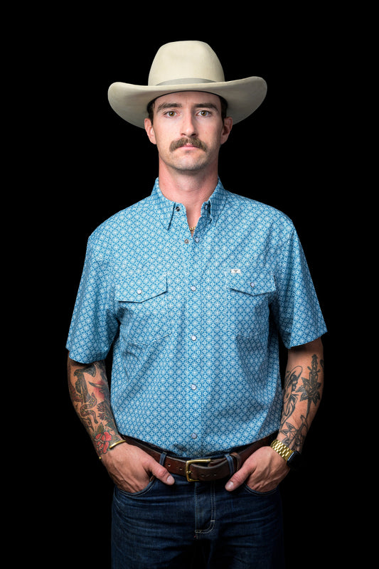 Diamond Short Sleeve Snap Shirt Blue