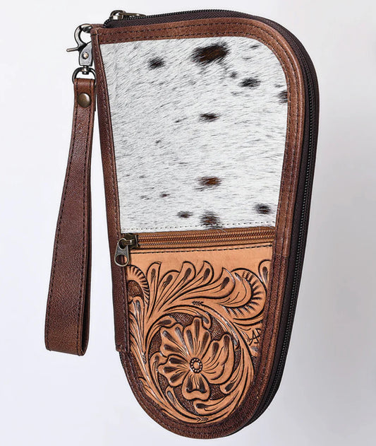 Gun Case Hair on Hand Tooled Genuine Leather Western Gun Case