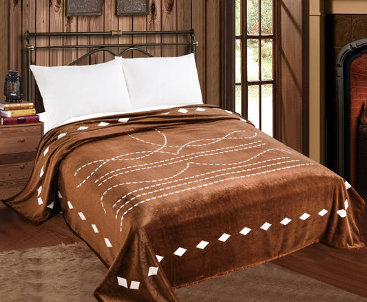 Premium Brown Boot Stitch- King Blanket