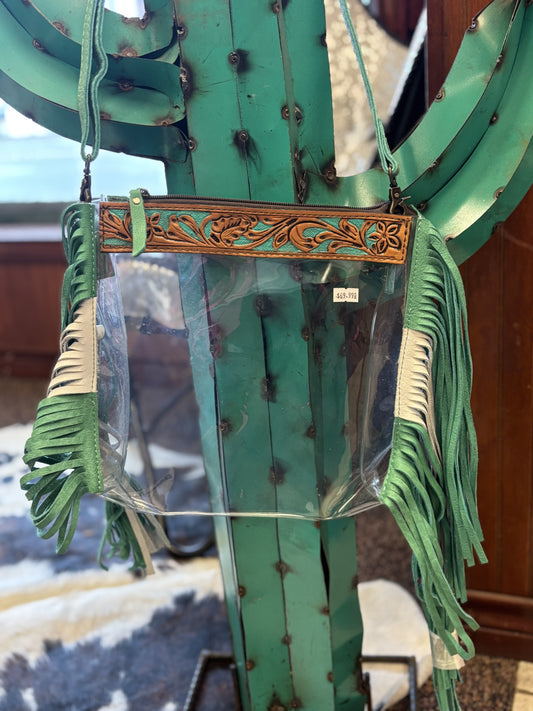 Blue Fringe Clear Crossbody