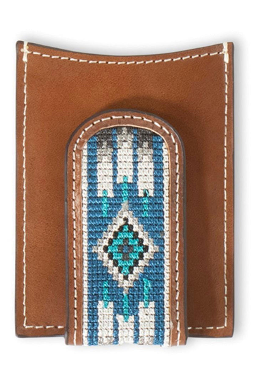 Ariat Wallet Men's Leather Logo Embroidered Inlay Brown Money Clip
