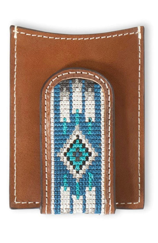 Ariat Wallet Men's Leather Logo Embroidered Inlay Brown Money Clip