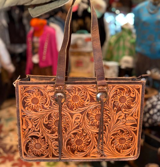 Concho Tooled Leather Tote