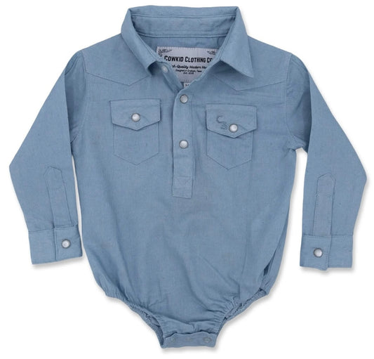 Light Denim Pearl Snap Onesie & Shirt