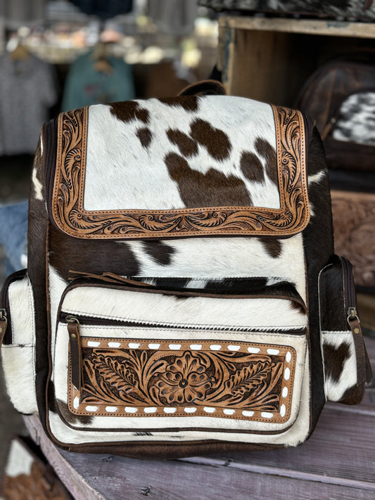 Cowhide Tooled Outline Backpack