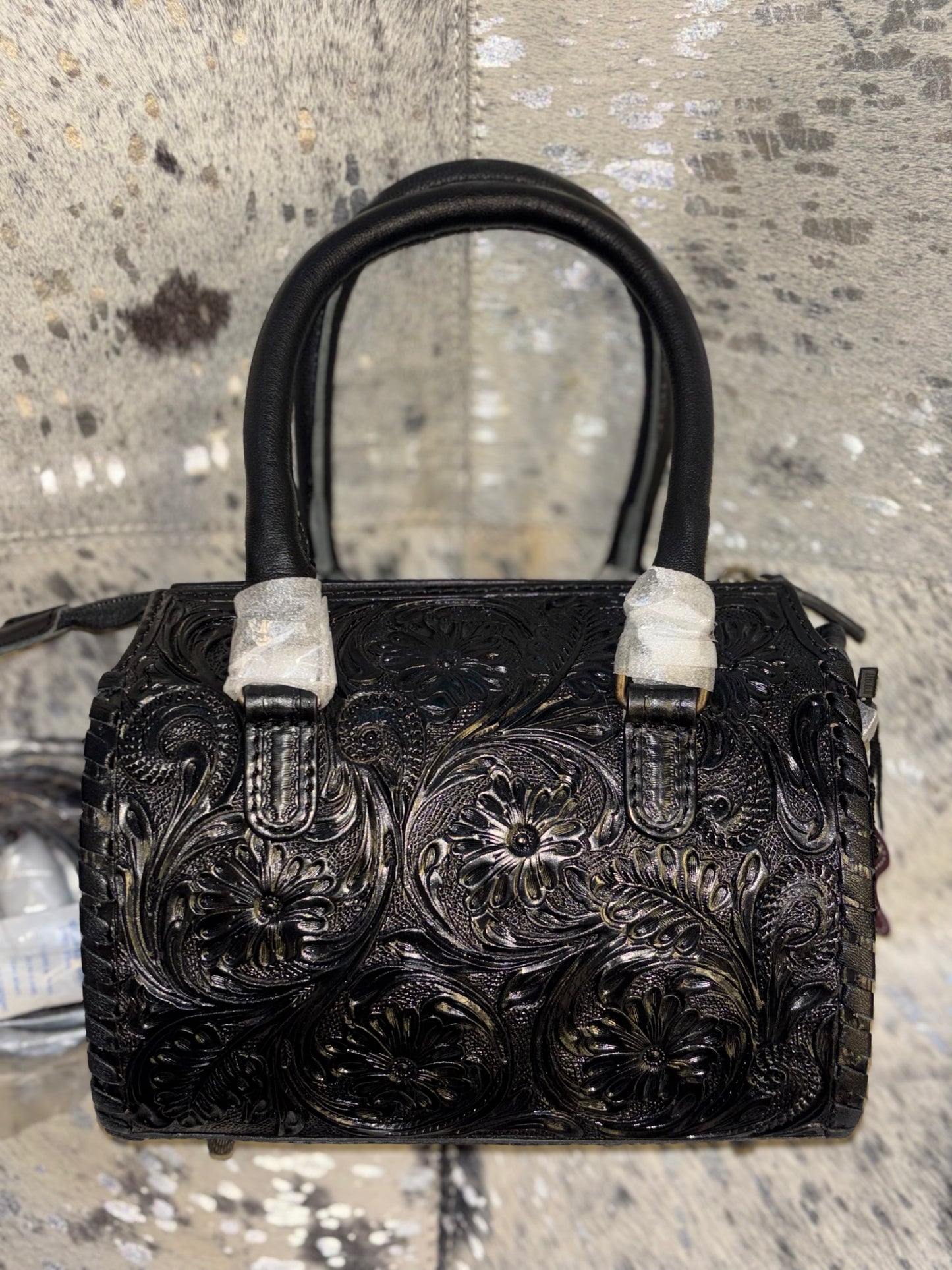 Black Tooled Leather Speedy Purse