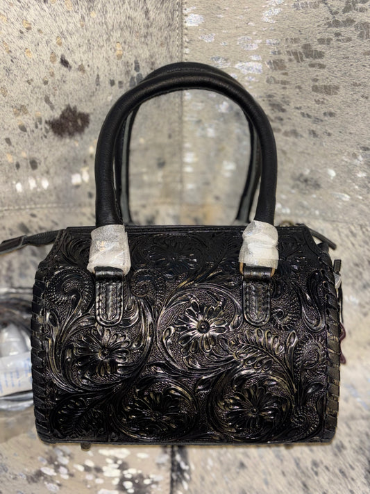 Black Tooled Leather Speedy Purse