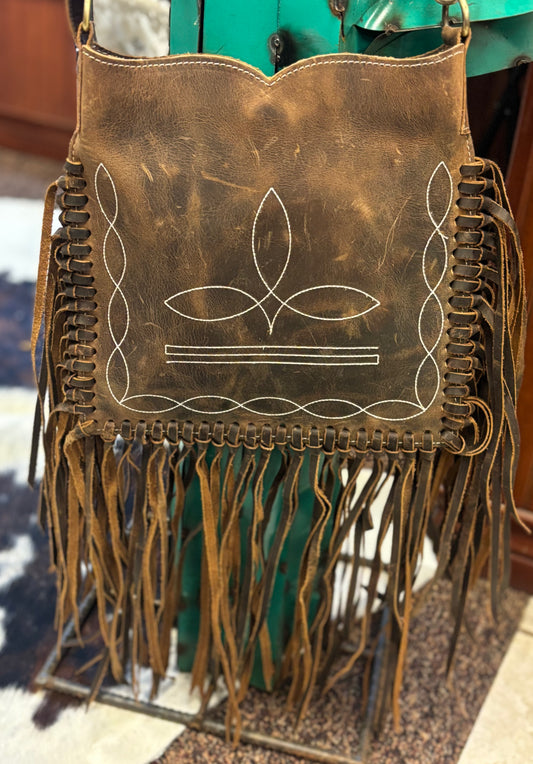 Boot Stitch Fringe Leather Crossbody