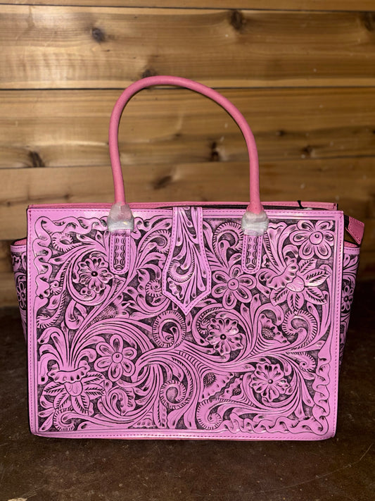 Pink Tooled Tote