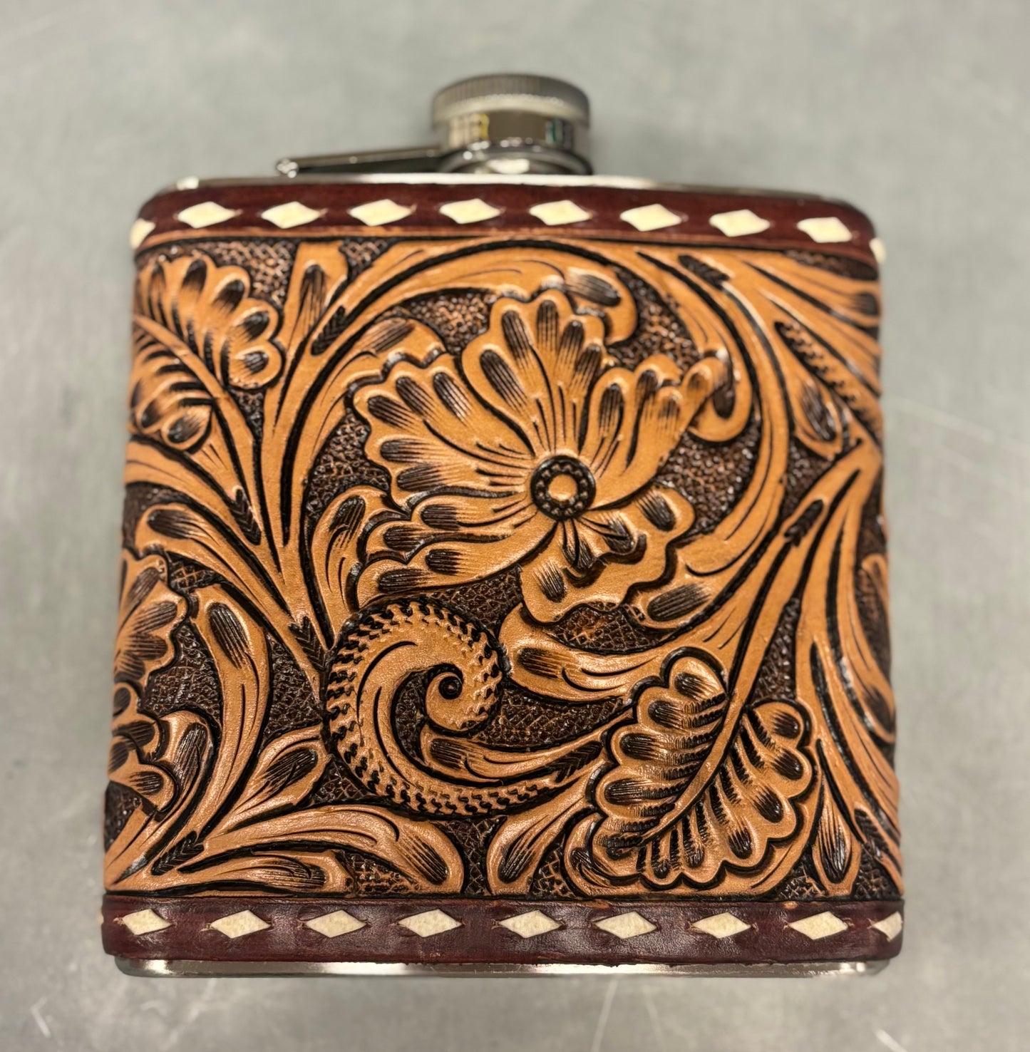 Tooled Leather Flask- 8oz