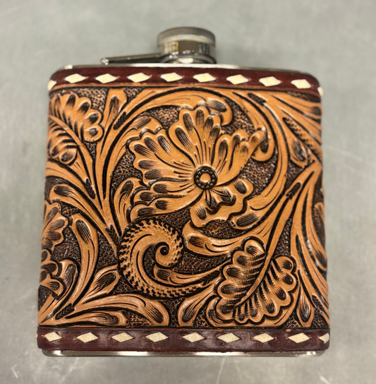 Tooled Leather Flask- 8oz