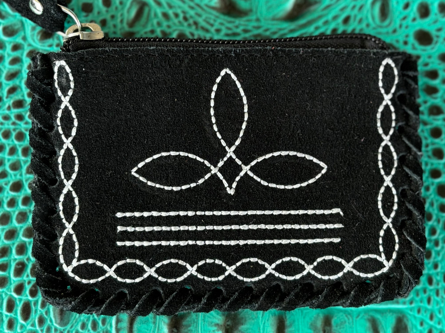 Black Leather Boot Stitch Coin Pouch