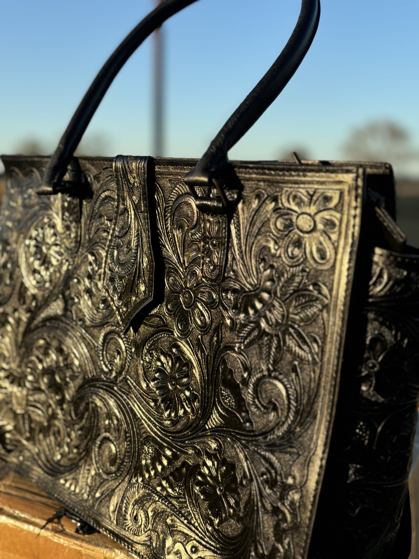 Black Tooled Tote